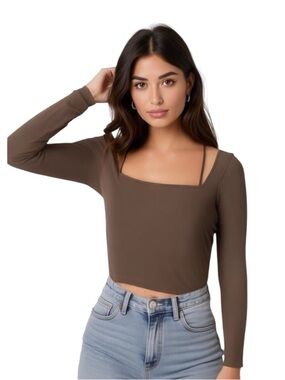 🤎Abercrombie & Fitch Brown Strappy Long Sleeve Ponte Top Size XL🤎